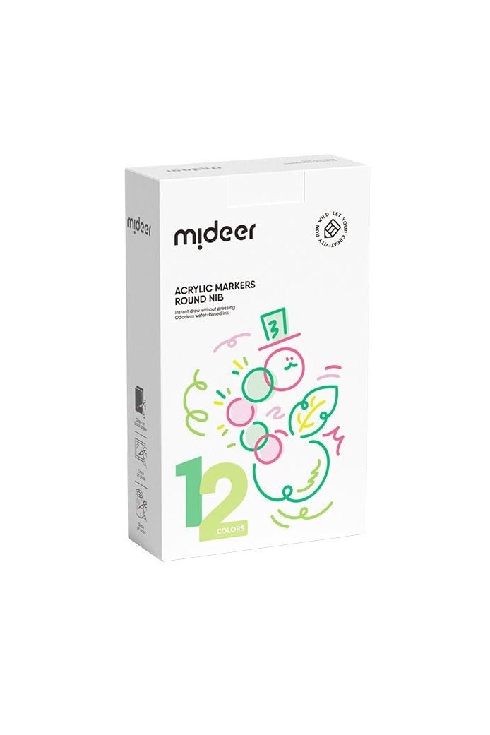 Round Nib Acrylic Markers – 12 Colors – Mideer Round Nib Acrylic Markers - 12 Colors Mideer Early Education